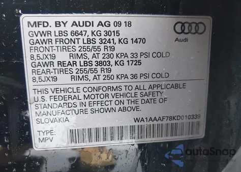 2019 Audi Q7 55 Premium/55 Se Premium z USA, uszkodzony, nr VIN WA1AAAF78KD010339